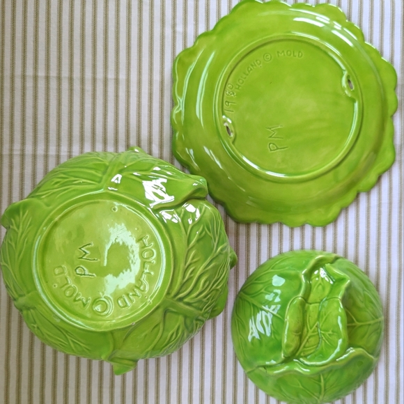 Cabbage ware lettuce ware soup tureen and platter 3 pieces - Picture 3 of 5